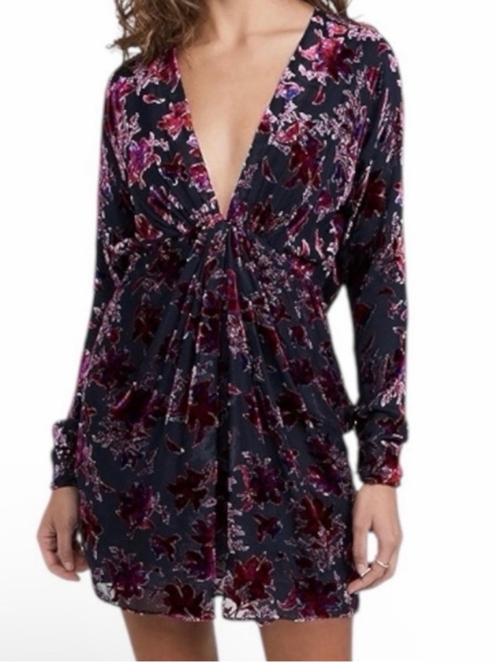rag & bone Eloise Devore Velvet Floral Black Mini Dress with Burgundy and Pink